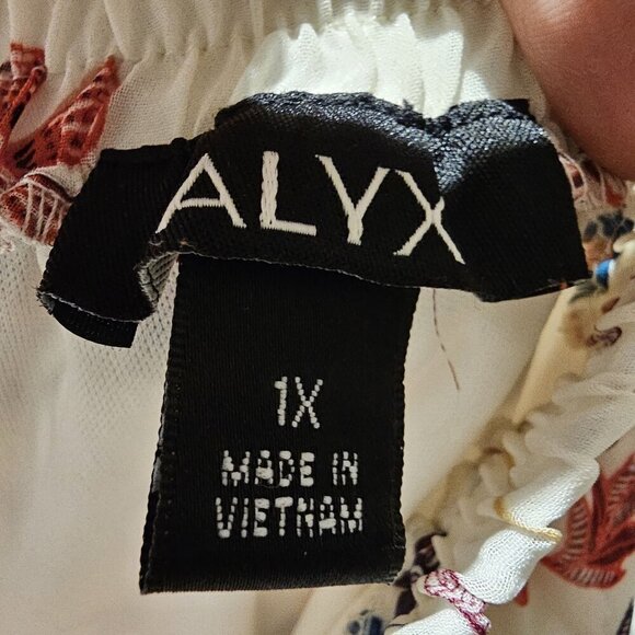 Alyx 1X Floral Peasant Chiffon Top Bohemian Off-Shoulder Flowy Garden Romantic - Picture 3 of 9